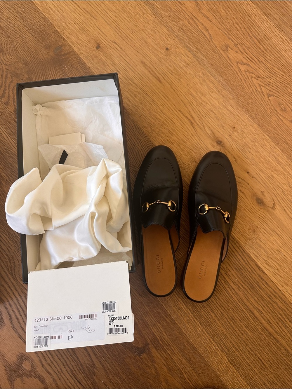 Nordstrom Black Slip-On Loafers with Gold Hardware